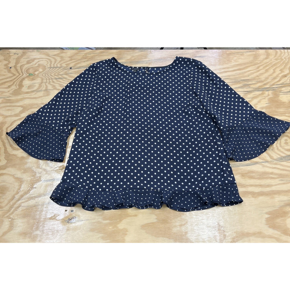 Talbots Polka Dot Bell Sleeve Blouse Top Size Large Chiffon Flowy Cottage - Picture 4 of 11